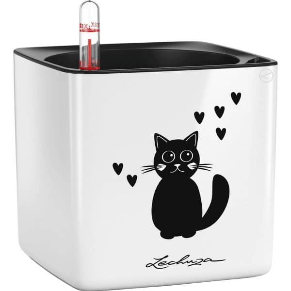 Lechuza Pflanzgefäß Cube Glossy Cat 14 cm x 14 cm x 14 cm Weiß