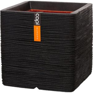 Capi Pflanztopf Nature Rib Quadrat Riffel 30 cm x 30 cm x 30 cm Schwarz