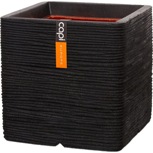 Capi Pflanztopf Nature Rib Quadrat Riffel 30 cm x 30 cm x 30 cm Schwarz