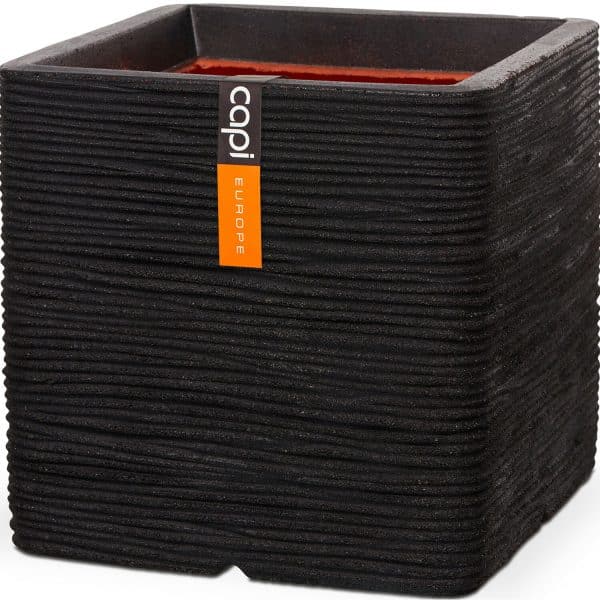 Capi Pflanztopf Nature Rib Quadrat Riffel 40 cm x 40 cm x 40 cm Schwarz