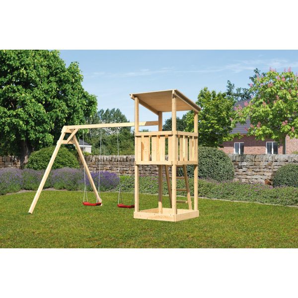 Karibu Spielturm Pultdach Set Doppelschaukelanbau