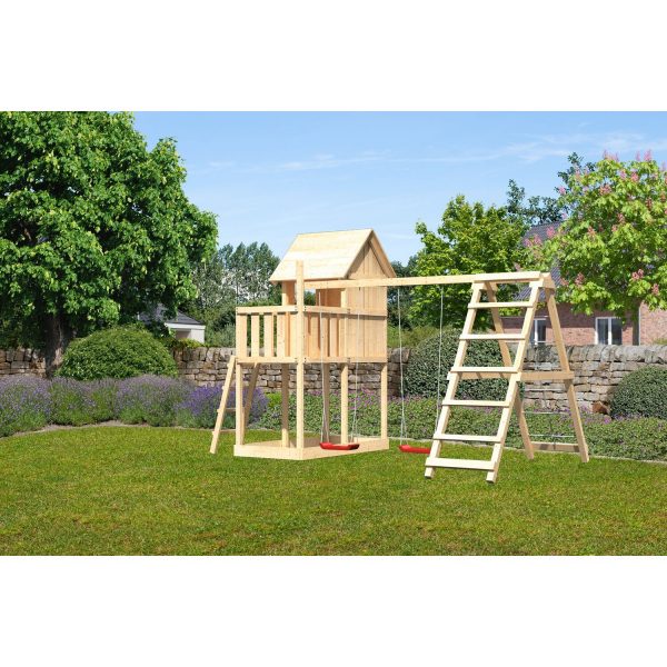 Karibu Kinderspielhaus Frieda Set DS-Anbau Klettergerüst und Netzrampe