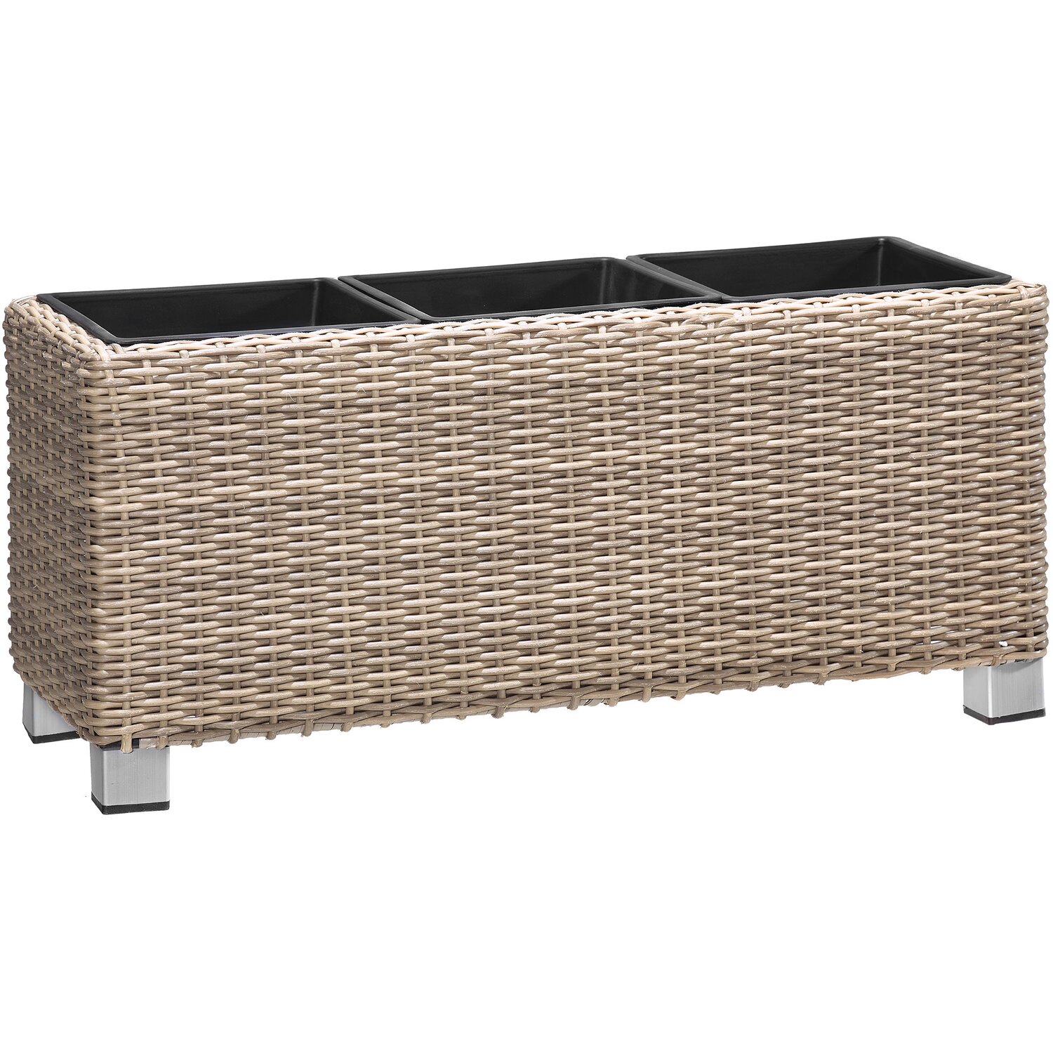 Cassetta Da Giardino In Polyrattan Beige 2 Pezzi Con Ganci - Fioriera Lunga 47 Cm 3 Scomparti Resistente Alle Intemperie