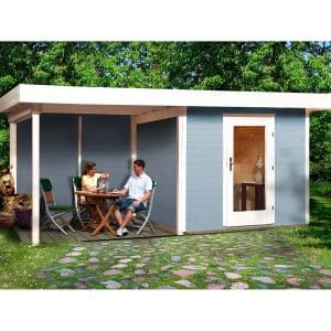 OBI Outdoor Living Holz-Gartenhaus/Gerätehaus Florenz B Gr. 3 Grau-Weiß 530 cm x 240 cm