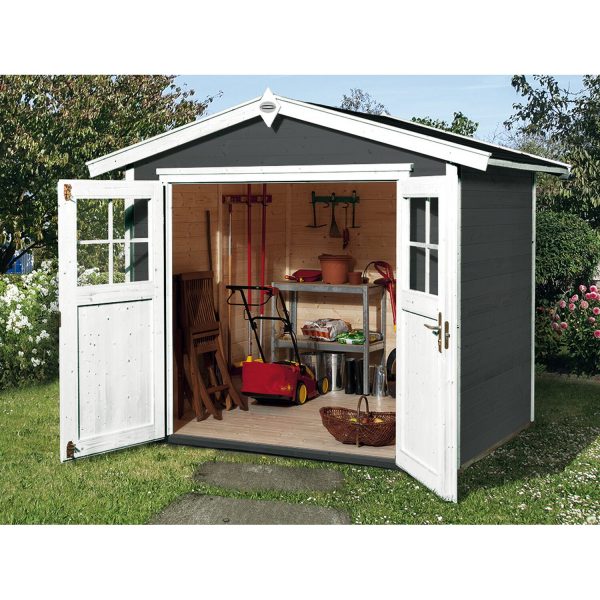 OBI Outdoor Living Holz-Gartenhaus/Gerätehaus Monza B Anthrazit-Weiß 205 cm x 209 cm