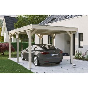 Skan Holz Carport Grunewald 321 cm x 554 cm mit Aluminiumdach Natur