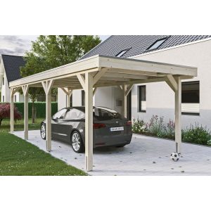 Skan Holz Carport Grunewald 321 cm x 796 cm mit Aluminiumdach Natur