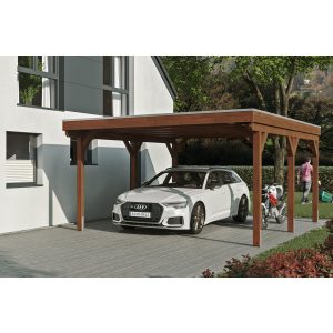 Skan Holz Carport Grunewald 427 cm x 554 cm mit EPDM-Dach Nussbaum