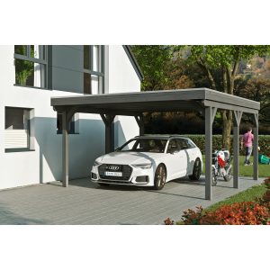 Skan Holz Carport Grunewald 427 cm x 554 cm mit EPDM-Dach Schiefergrau