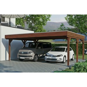 Skan Holz Carport Grunewald 622 cm x 554 cm mit EPDM-Dach Nussbaum