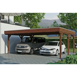 Skan Holz Carport Grunewald 622 cm x 554 cm mit Aluminiumdach Nussbaum