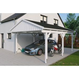 Skan Holz Carport Fichtelberg 423 cm x 566 cm Schwarze Schindeln Weiß