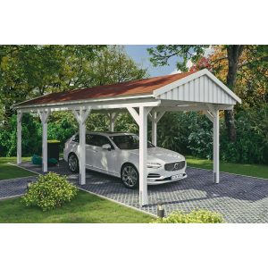 Skan Holz Carport Fichtelberg 317 cm x 808 cm Rote Schindeln Weiß