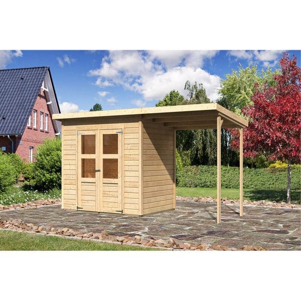 Woodfeeling Holz-Gartenhaus/Gerätehaus Neuenburg Natur 370 cm x 150 cm by Karibu
