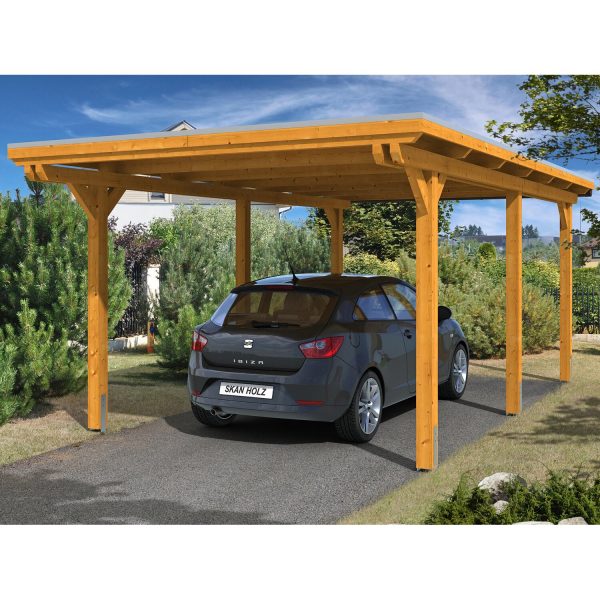 Skan Holz Einzelcarport Leimholz Eiche hell 354 cm x 604 cm