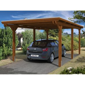 Skan Holz Einzelcarport Leimholz Nussbaum 354 cm x 604 cm