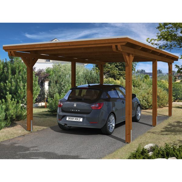 Skan Holz Einzelcarport Leimholz Nussbaum 354 cm x 604 cm