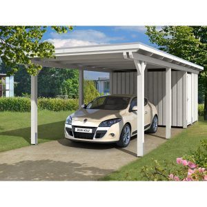 Skan Holz Carport Emsland 354 cm x 846 cm mit Abstellraum Weiß