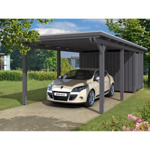 Skan Holz Carport Emsland 354 cm x 846 cm mit Abstellraum Schiefergrau