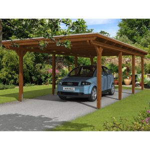 Skan Holz Einzelcarport Leimholz Nussbaum 404 cm x 846 cm