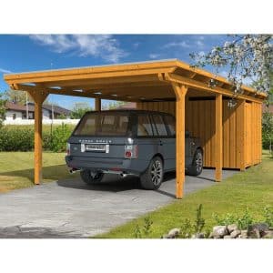 Skan Holz Einzelcarport Leimholz Eiche hell 404 cm x 846 cm