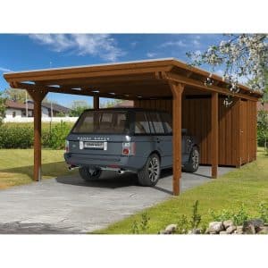 Skan Holz Carport Emsland 404 cm x 846 cm EPDM Dachbahn mit Abstellraum Nussbaum