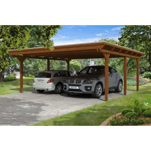 Skan Holz Doppelcarport Leimholz Nussbaum 613 cm x 604 cm