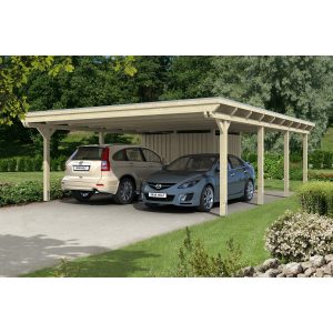 Skan Holz Carport Emsland 613 cm x 846 cm mit Abstellraum Natur