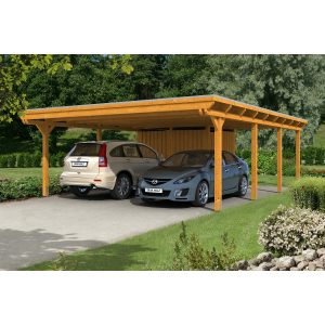 Skan Holz Doppelcarport Leimholz Eiche hell 613 cm x 846 cm