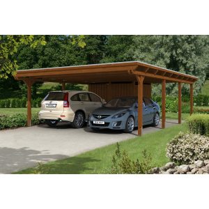 Skan Holz Doppelcarport Leimholz Nussbaum 613 cm x 846 cm