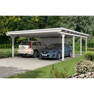 Skan Holz Doppelcarport Leimholz Weiß 613 cm x 846 cm