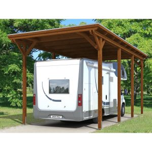 Skan Holz Carport Emsland Caravan 404 cm x 846 cm Nussbaum