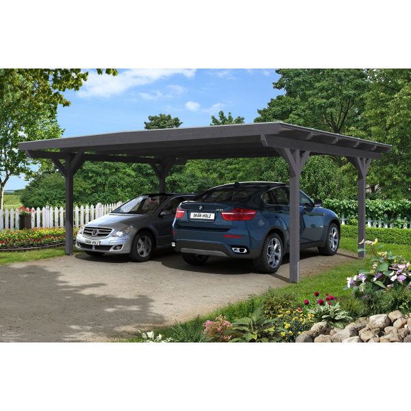 Skan Holz Carport Odenwald 640 cm x 541 cm gerade Kopfbänder Schiefergrau