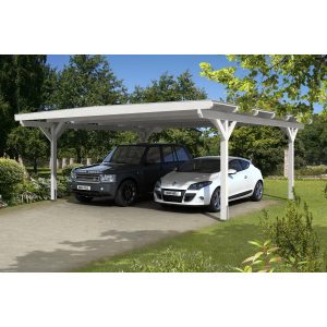 Skan Holz Carport Odenwald 640 cm x 648 cm gerade Kopfbänder Weiß