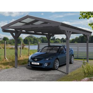 Skan Holz Carport Westerwald 362 cm x 648 cm gerade Kopfbänder Schiefergrau