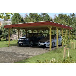 Skan Holz Carport Spreewald 585 cm x 741 cm rote Blende