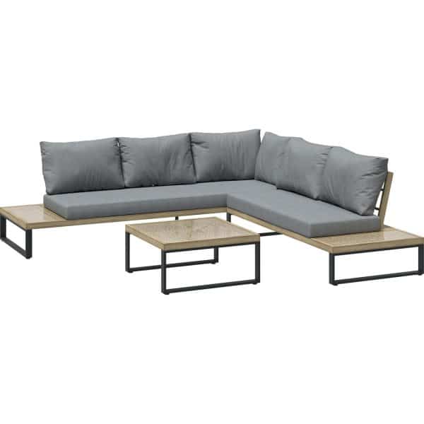 Lounge-Set Calora 3-teilig aus Rattangeflecht und Aluminium Grau