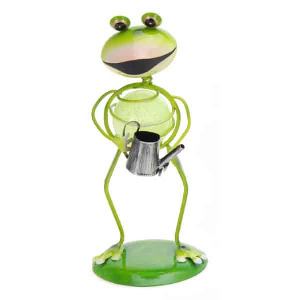 Deko-Figur Metall-Frosch mit Leuchtstein 16 cm