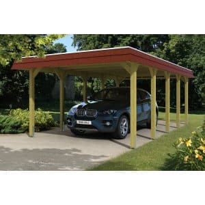 Skan Holz Walmdach-Carport Spreewald 396 cm x 741 cm Blende in Rot