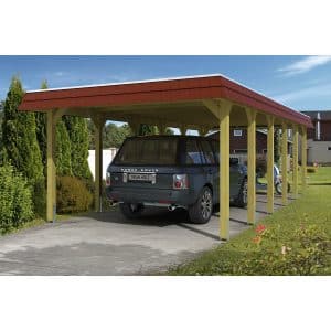 Skan Holz Walmdach-Carport Spreewald 396 cm x 893 cm Blende in Rot