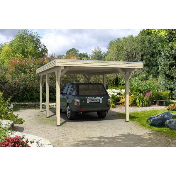 Skan Holz Flachdach-Einzelcarport Spessart 355 cm x 604 cm Leimholz