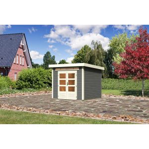 Karibu Holz-Gartenhaus/Gerätehaus Kumla 3 Terragrau 240 cm x 240 cm
