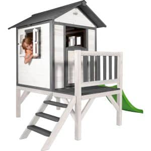 Sunny Spielhaus Lodge XL Grau/Weiß inkl. Rutsche 189 cm x 261 cm x 168 cm