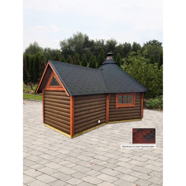 Wolff Finnhaus Grillkota 9 de luxe DS Rot mit Anbau B x T: 376 cm x 520 cm