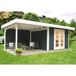 W. Finnhaus Holz-Gartenhaus/Gerätehaus Relax Lounge B Grau BxT 590 x 241 dav. 295 cm Anbau