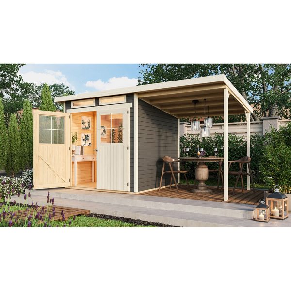 Woodfeeling Holz-Gartenhaus/Gerätehaus Genf 3 Terragrau BxT:397 x 213 cm by Karibu