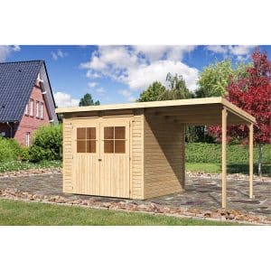 Woodfeeling Holz-Gartenhaus/Gerätehaus Genf 4 Natur BxT: 426 cm x 213 cm by Karibu