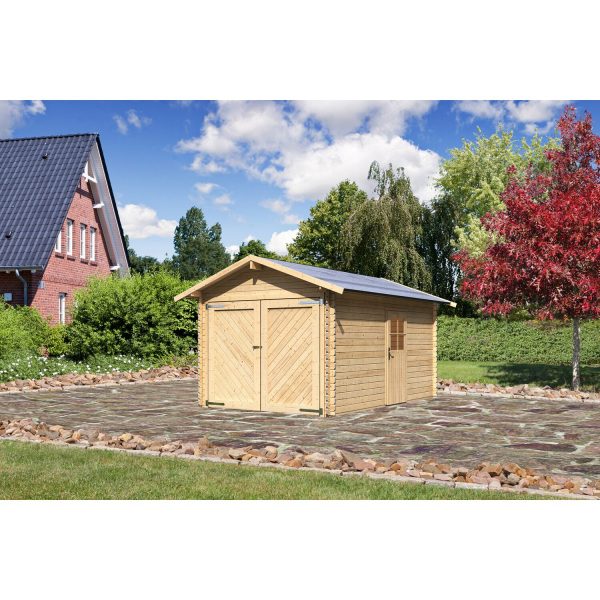 Woodfeeling Blockbohlen Garage 28 Satteldach 297 cm x 447 cm by Karibu