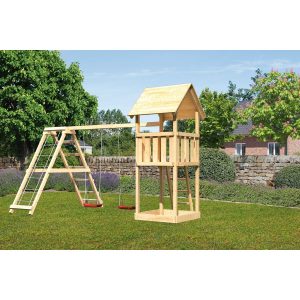 Karibu Kinderspielturm Lotti Set Doppelschaukel und Klettergerüst