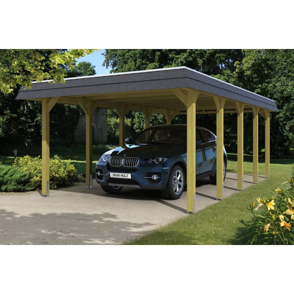Skan Holz Walmdach-Carport Spreewald 396 cm x 741 cm Blende in Schwarz